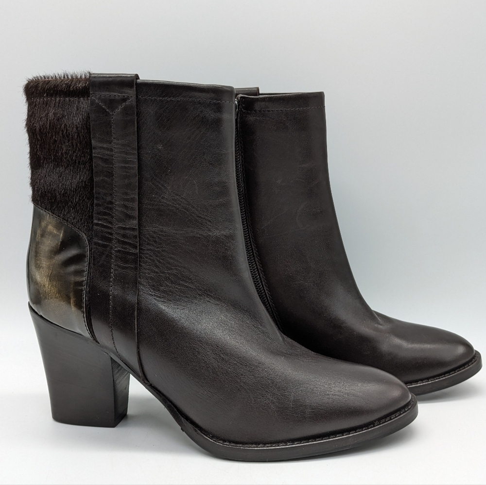 Aquatalia Brown Leather & Fur Heeled Zip Up Boot 8